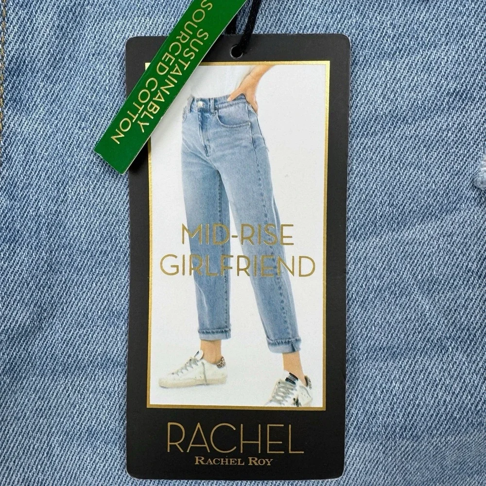 Rachel Roy Jeans Sz 12 /31 Denim Straight Leg Distressed Mid Rise Girlfriend NWT